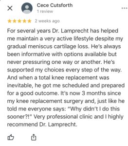 Derek Lamprecht-Orthopedic Surgeon Portland- patient testimonial
